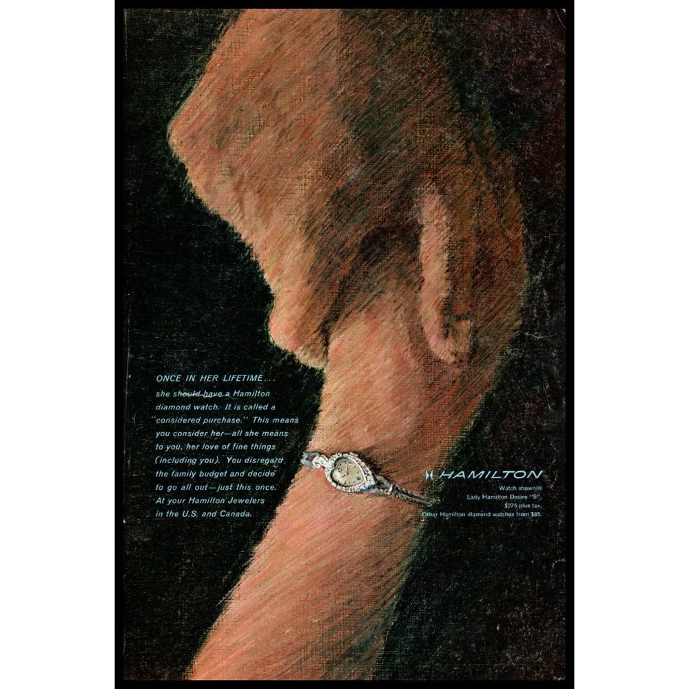 1962 Lady Hamilton Desire Watch Once In Her Lifetime Vintage Print Ad Wall Art